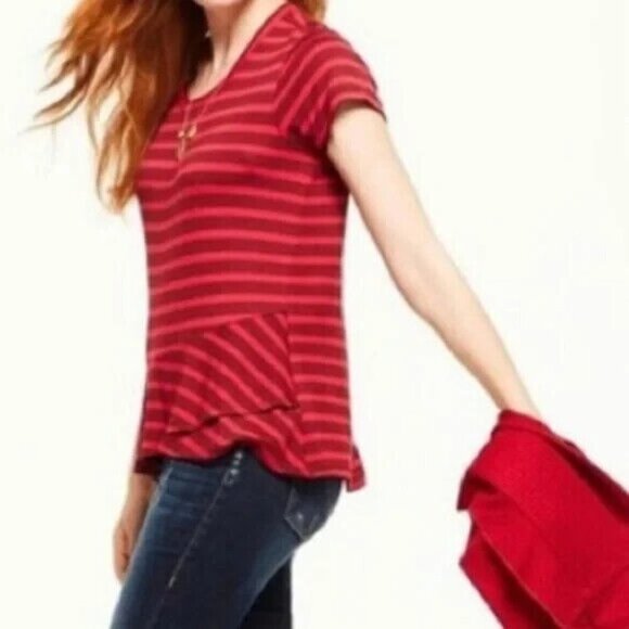 CAbi Jersey Crewneck Pullover T-shirt Top Sweet Talk Tee Red Striped Size S - Picture 1 of 9